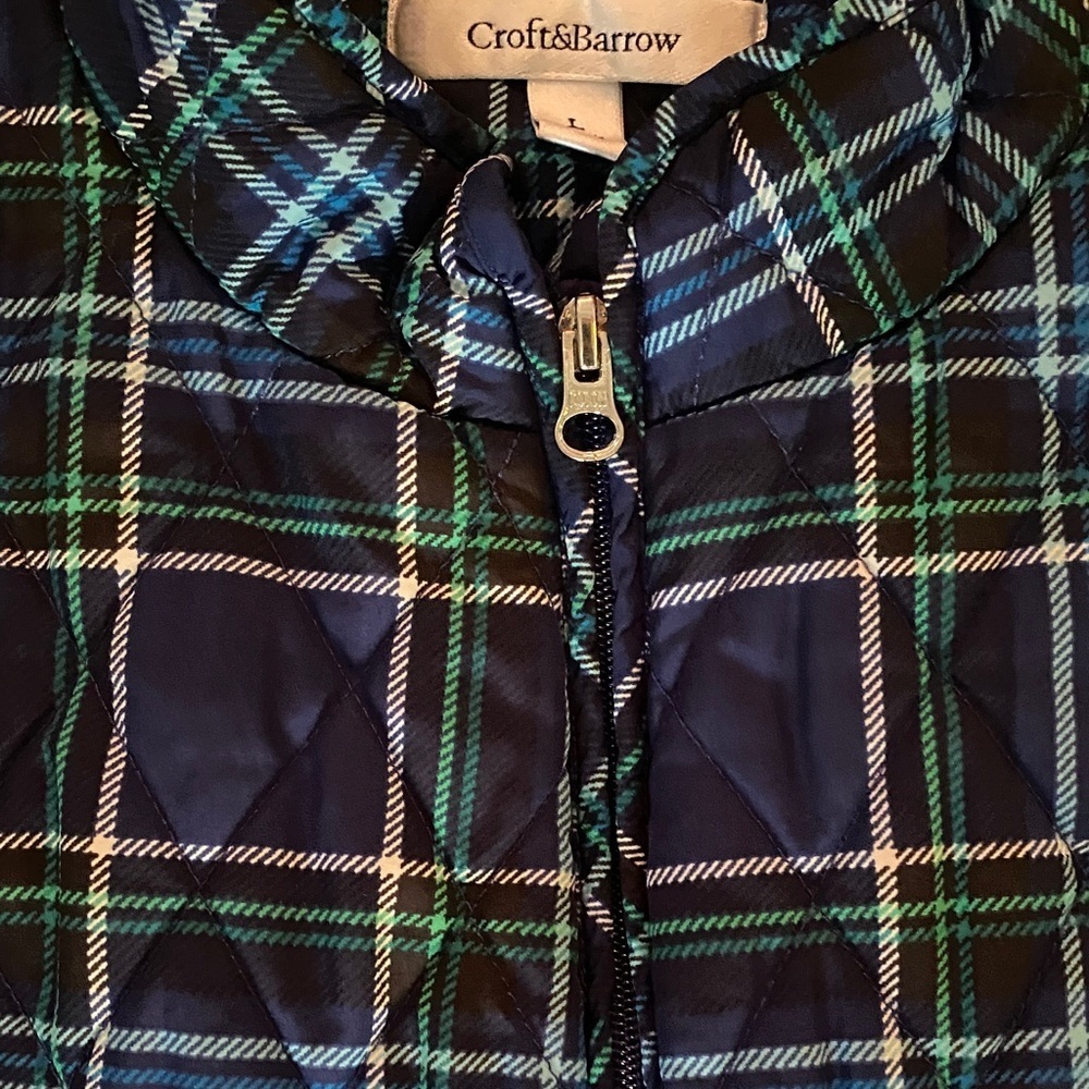 Croft & Barrow Blue, Green and white Plaid puffy Vest - Picture 3 of 8